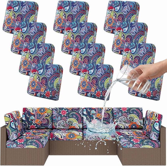 Smiry 12 Pcs Waterproof Patio Cushion Covers, Stretch Outdoor Furniture Covers