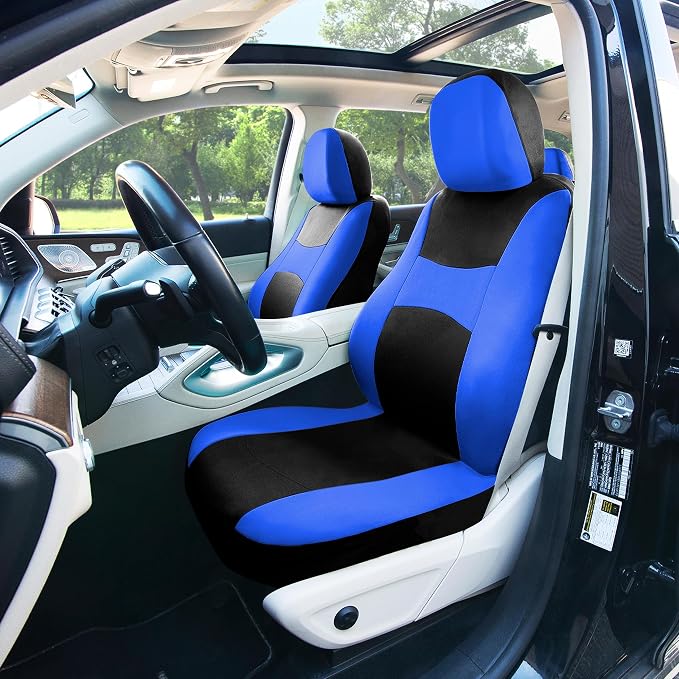 FH Group Universal Car Seat Covers Full Set for SUV Truck Sedan Vans | Waterproof All-Purpose Cloth Seat Cover Set Airbag Compatible Washable Split Bench Protector Interior Upgrade - Blue