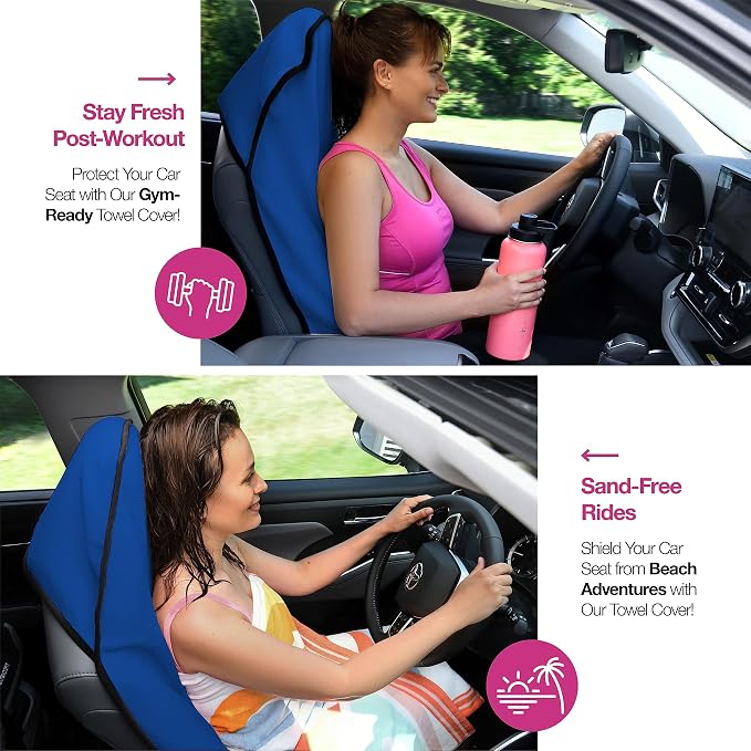 lebogner Car Seat Towel Cover for Post Gym Workout, Running, Swimming, and Hiking, 2 Pack Universal Fit Anti-Slip Waterproof Sweating Bucket Seat Protector for Cars, SUVs and Trucks, Blue