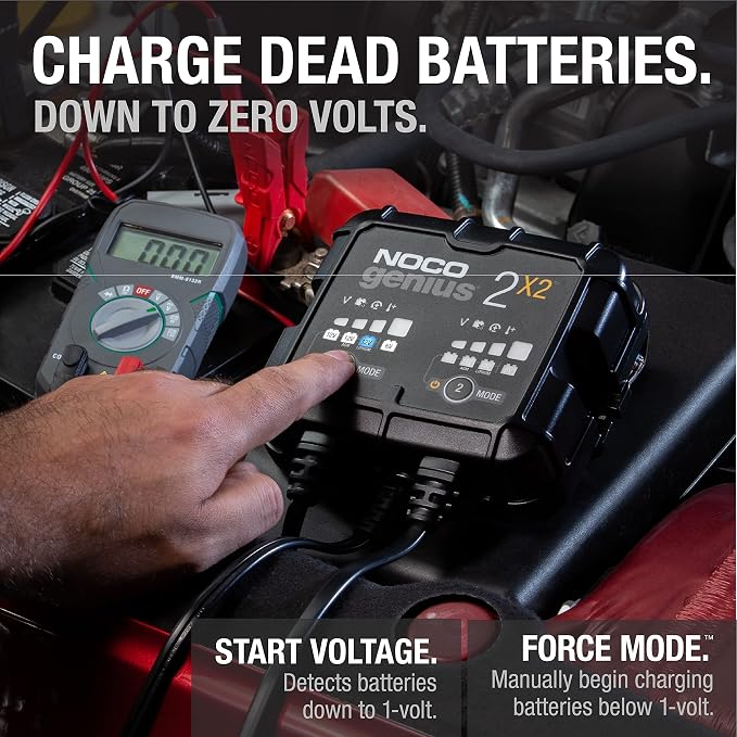 NOCO GENIUS2X2: 4A 2-Bank Smart Battery Charger (2A/Bank) - 6V/12V Automatic Maintainer, Trickle Charger & Desulfator with Overcharge Protection & Temperature Compensation – for Lead-Acid & Lithium