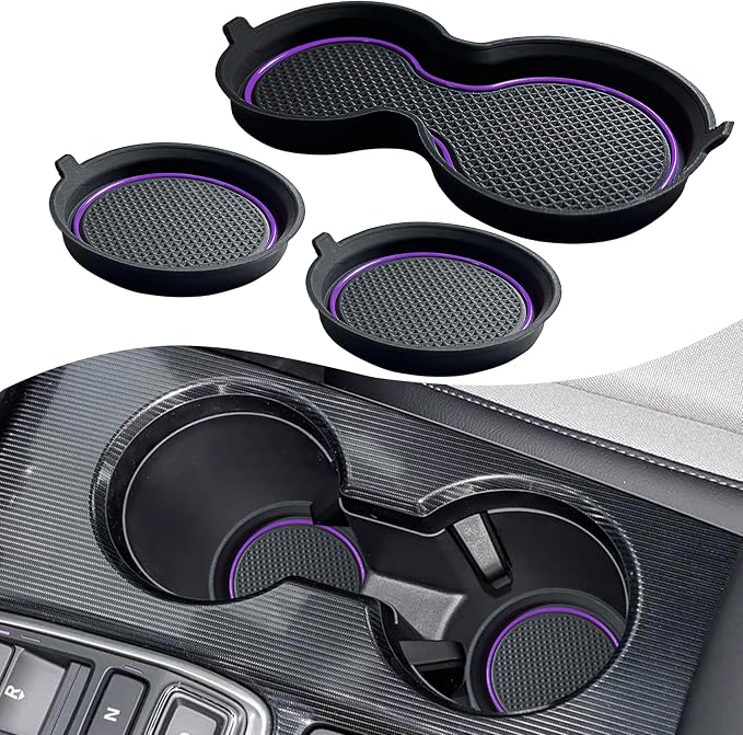 for Honda Civic Accessories 2026 2025 2024 2023 2022 Cup Holder Inserts Center Console Liner 3D Silicone Cup Holder Coaster Protector Mat Pad Non-Slip Interior Decoration for Civic 3Pcs (Purple)