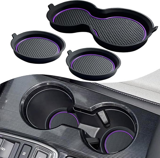 for Honda Civic Accessories 2026 2025 2024 2023 2022 Cup Holder Inserts Center Console Liner 3D Silicone Cup Holder Coaster Protector Mat Pad Non-Slip Interior Decoration for Civic 3Pcs (Purple)
