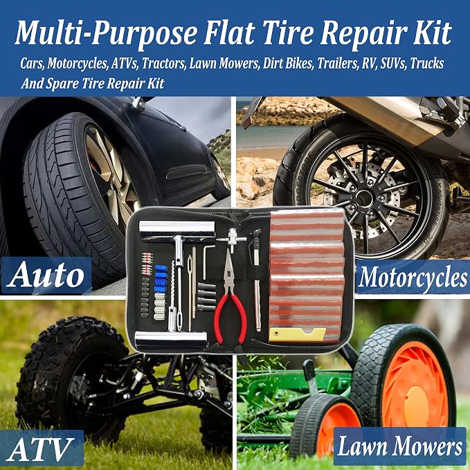 Tire Repair Kit, 68pcs Heavy Duty Tire Plug Kit, Universal Tire Repair Tools Flat Tire Puncture Repair for Car, Motorcycle, Truck, SUV, RV, ATV, Tractor, Trailer Fix Punctures and Plug Flats Patch Kit