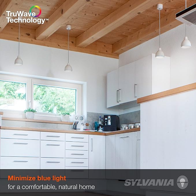 Sylvania LED TruWave Natural Series A19 Light Bulb, 100W Equivalent, Efficient 15W, 1600 Lumens, Medium Base, Dimmable, Clear, 5000K, Daylight - 4 Pack (42273)