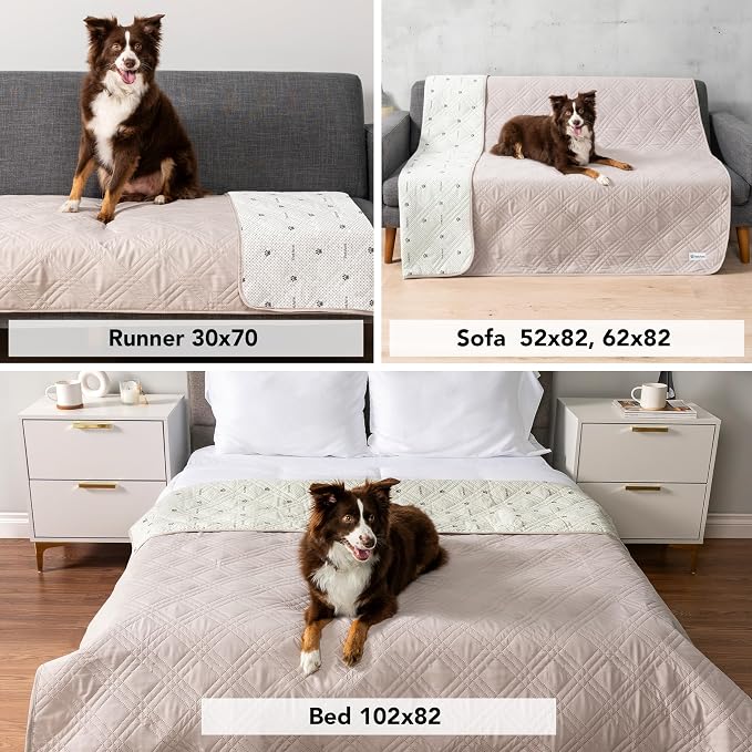 PetAmi Waterproof Couch Cover for Dogs, Non-Slip Leakproof Sofa Furniture Protector for Pet Cat, Machine Washable Bed Blanket for Car Seat, 30x70 Beige