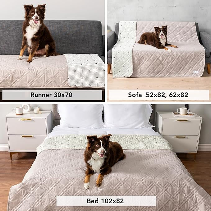 PetAmi Waterproof Couch Cover for Dogs, Non-Slip Leakproof Sofa Furniture Protector for Pet Cat, Machine Washable Bed Blanket for Car Seat, 52x82 Beige