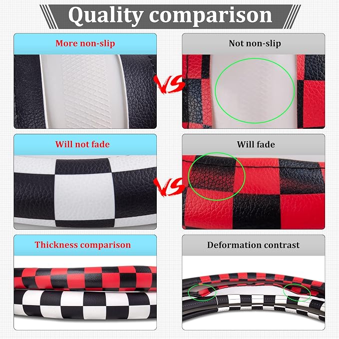 Evankin Lattice Leather Steering Wheel Cover, Black and White Checker Car Accessories, Non-Slip and Comfortable Unisex Universal Steering Wheel Cover 15 inch for Women Men (Black and White Checker)
