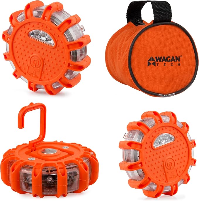 Wagan EL2639-3 FRED Flashing Roadside Emergency Disc LED Flare 9 Flash Modes for Roadside Security, Warning Flashing with Magnet and Hook for Vehicles and Boats