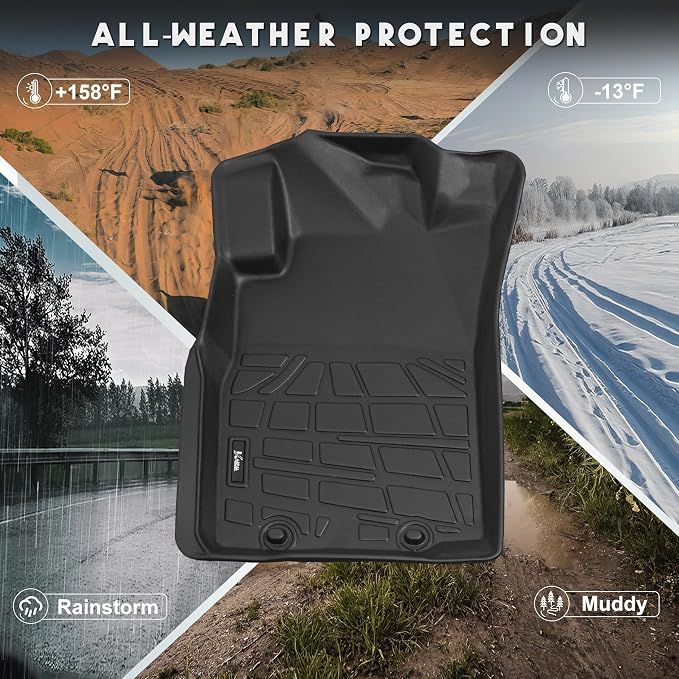 KARPAL Floor Mats for Toyota Tacoma 2005-2015 Double Cab (Footwell Coverage), Custom Fit All Weather TPE Floor Liners, 1st & 2nd Row Mat, Tacoma Accessories
