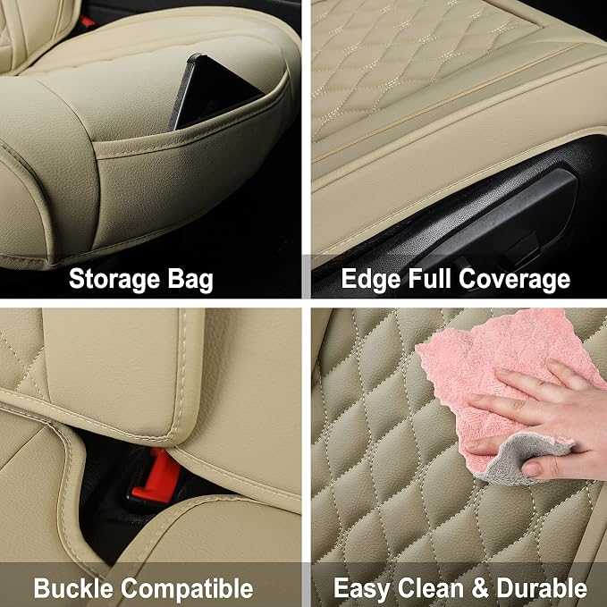 Car Seat Covers Full Set,Universal Fit for Most Cars,SUV,Sedans and Pick-up Trucks,Automotive Vehicle Faux Leather Cushion Covers for 5 Passenger Cars(Full Set,Beige)