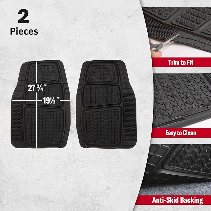 Dickies 2-Piece DuraSport Deep-Tray Floor Mats, Heavy-Duty Mats for Cars, Trucks, SUVs — Black