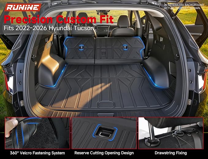 Floor Mats for Hyundai Tucson 2022-2025 2026(Excluding Hybrid & PHEV), All Weather Protection Custom Floor Mats Trunk Cargo and Car Windshield Cover Set for Car Accessories,Car Floor Liners Set