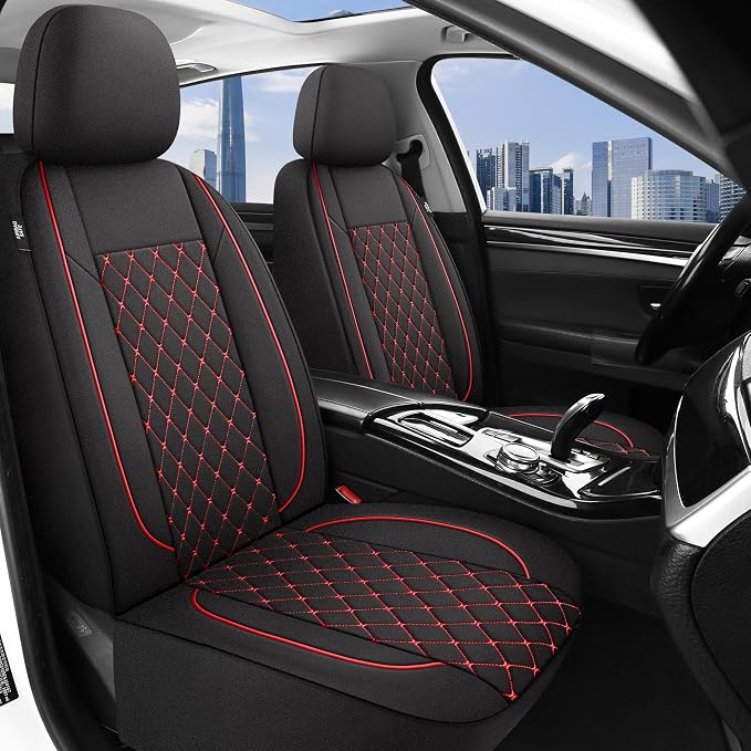 YGL Breathble Car Seat Covers Full Set, Washable Seat Covers for Cars, Premium Cloth Car Seat Protectors, Interior Covers for Cars, Sedan Van Truck SUV(Black/Red)