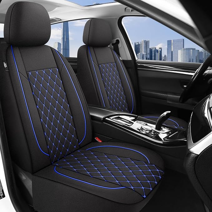 YGL Breathble Car Seat Covers Full Set, Washable Seat Covers for Cars, Premium Cloth Car Seat Protectors, Interior Covers for Cars, Sedan Van Truck SUV(Black/Blue)