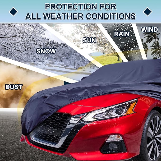 Navy Blue Heavy Duty Waterproof Car Cover for Sedan 201"-207" - All-Weather UV Protected Outdoor Full Exterior Cover with Sun/Snow/Rain Resistance