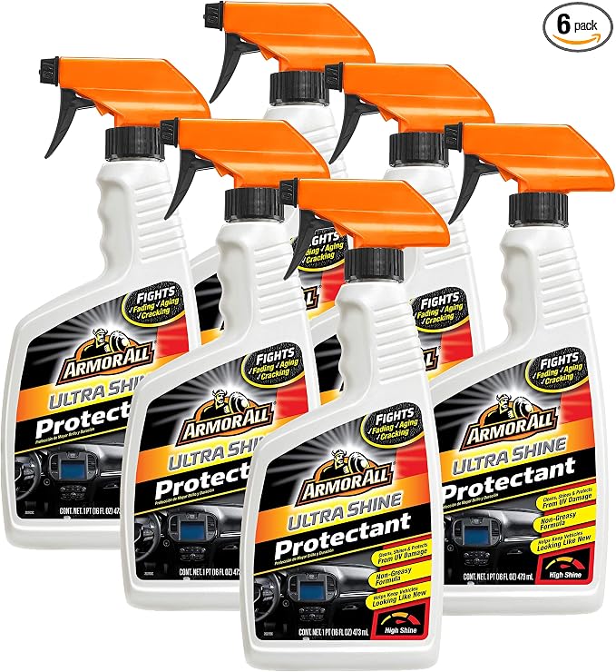 Armor All Interior Car Cleaner Spray Bottle, Protectant Cleaning for Cars, Truck, Motorcycle, Ultra Shine, 16 Fl Oz, Pack of 6, 10345