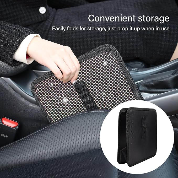 Foldable Trash Cans with Rhinestone, Bling Car Bin for Seat Organizer & Decorations, Universal Bling Accessories for Most Cars, SUVs, Trucks (Blue)