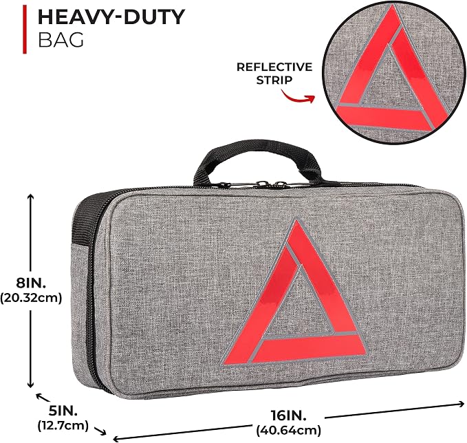 Thrive Emergency Car Kits for Vehicles - Roadside Emergency Car Kit (104 Pieces) - Car Kits for Emergency - Roadside Car Kit with Jumper Cables and Mini First Aid Kit - Gray Bag