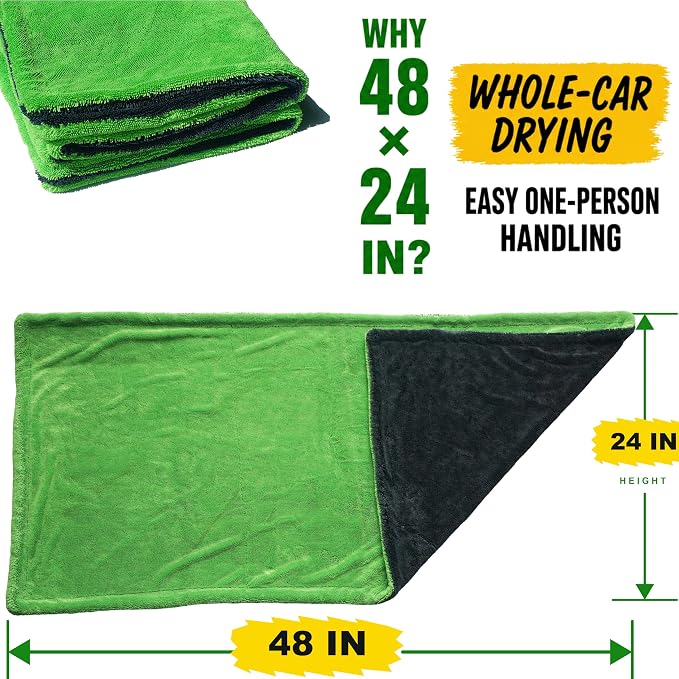 teworld® Car Drying Towel, Extra Large 48 x 24 Inch, 1400 GSM, Dual-Color | Twisted Loop Microfiber Towel for Cars - Absorbent Car Dry Towel and Car Wash Towel for Streak-Free, Paint-Safe Car Detailing
