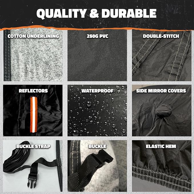 Mockins 200"x75"x47" Large Sedan Car Cover Waterproof All Weather Shield | Dual-Layer 250G PVC + HD Cotton Outdoor Weatherproof Car Covers for Automobiles | Full Exterior Covers for Rain, Snow, Frost