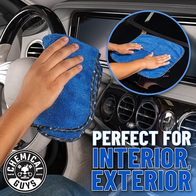 Chemical Guys, Professional Microfiber Towels, 16 x 16 in, Blue, 3 Pack | Ultra-soft, scratch-free towels to buff wax, dry panels and clean glass and interiors, machine washable