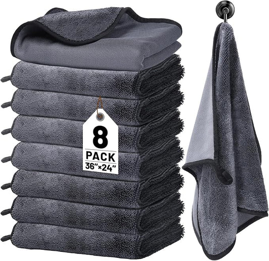 8 PCS Microfiber Towels for Cars 36x24 Inch Microfiber Cleaning Cloths Bulk Soft Car Detailng Towel Cloths 600 GSM Detailing Buffing Quick Drying Towel Polishing Waxing Auto Detailing Towel Cloth