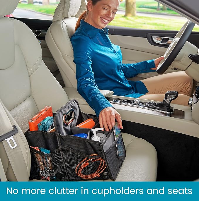High Road Car Caddy Organizer with Cup Holders and Easy Carry Handle | Front Seat Organizer for Adults and Backseat Car Organizer for Kids Keeps Car Seats Clutter Free