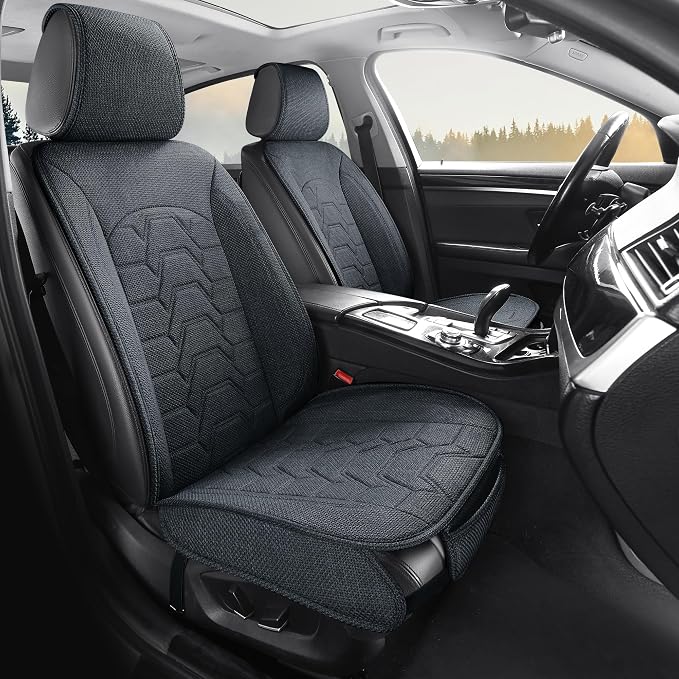 Linen Car Seat Covers Breathable Cloth Fabric Seat Protector Front Seat Covers Universal Fit for 95% Automotive, Car, Van, SUV, Trucks（Gray，2PCS）