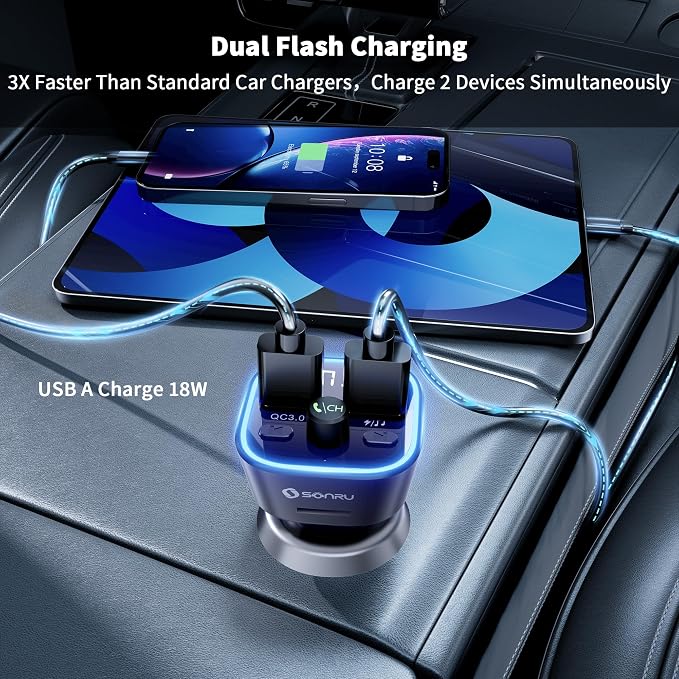 Bluetooth 5.3 FM Transmitter Car Adapter, Wireless Radio Adapter, Wireless FM Radio Transmitter, Hands-Free Calling and 2 USB Ports Fast Charging, HiFi Treble & Bass Player (Black)