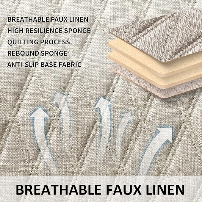 Leader Accessories Faux Linen Rear Bench Seat Cover, Size S, Beige | Breathable Back Seat Protector With Non-Slip Bottom, Diamond Stitched Bench Seat Cushion for Vehicles Cars Van SUV Truck