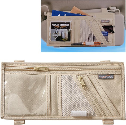 High Road Car Visor Organizer and Sun Visor Document Holder with Pockets | Slim Car Visor Organizer with Pockets Holds Registration and Insurance Cars, Pens and Papers Within Easy Reach