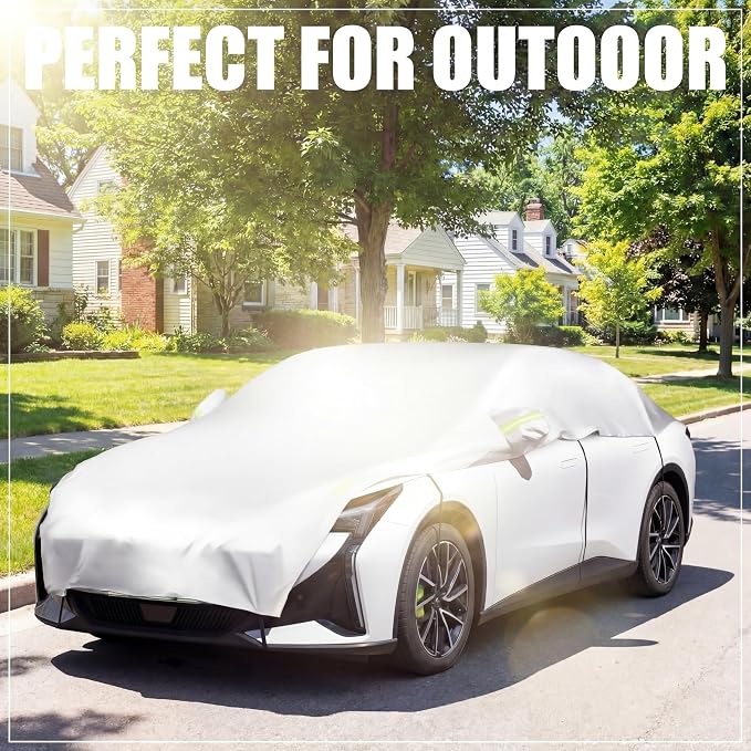 Canchiing Silver Car Half Car Cover Auto Sun Heat and UV Rays Blocker Foldable Automotive Front Windshield Sunshade Protector Easy Installation with Straps Fits Cars Sedan SUV(194" X 59",Sedan)