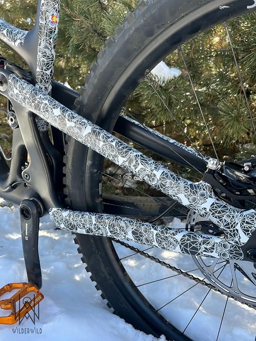 Bike Frame Protection Tape- High Impact Clear Vinyl Wrap Includes Tool (4”x72) Bicycle Frame Protector, Mountain Bike Frame Guard Chainstay Protector (Skulls)