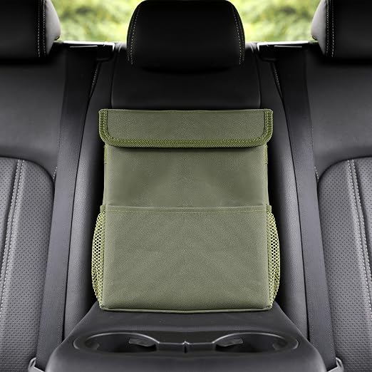 AOKJOY Car Garbage can with lid Leak Proof Vehicle Trash Can 3 Storage Pockets Hanging Waterproof car Trash Bag for SUV Green