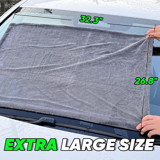 SHSCLY 1-Pack Double-Sided Microfiber Towels for Cars Gray 26.8 x 32.3 in | One Towel. Faster Drying. Less Effort. Oversized, paint-safe dual-sided towel for streak-free drying with fewer passes