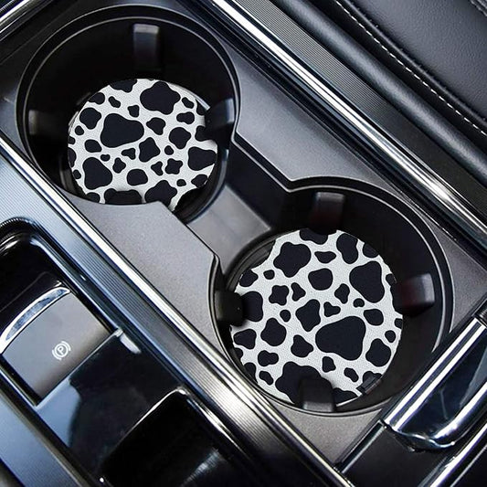 WOCOCN Car Coasters,Cup Holder Coasters for Car,2.75inch Anti Slip and Absorbent,Cute Accessory Decor for Cup Holder,Pack of 2 (Cow)