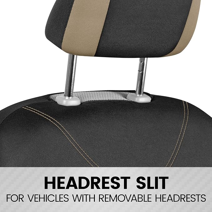 BDK UltraSleek Beige Seat Covers for Cars Full Set, Two-Tone Front Seat Covers with Matching Back Seat Cover, Stylish Car Seat Protectors with Split Bench Design,