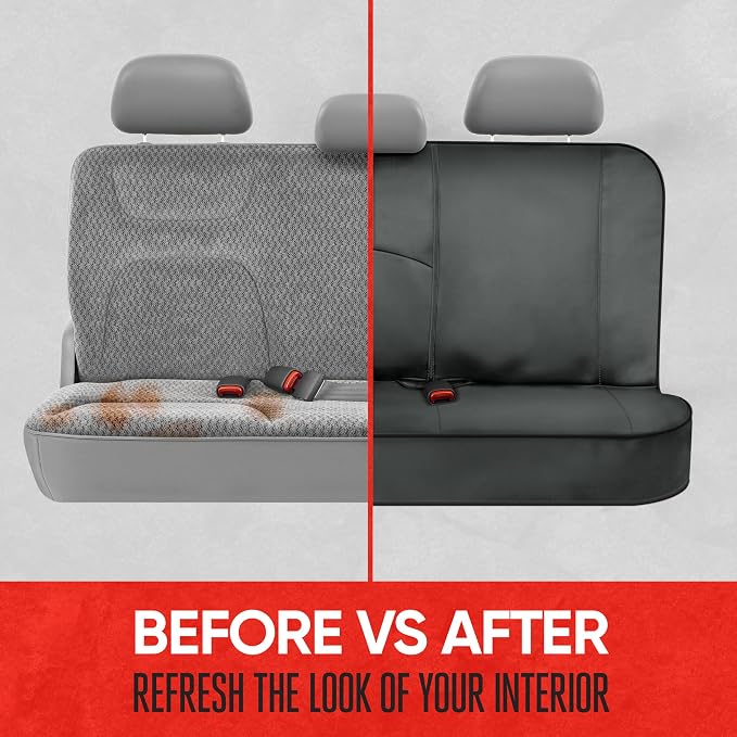 Motor Trend SpillGuard Waterproof Rear Bench Car Seat Cover, Black Stitching – Split Bench Rear Seat Protector with Neoprene Padding, Back Seat Cover for Kids & Dogs, Car Interior Covers