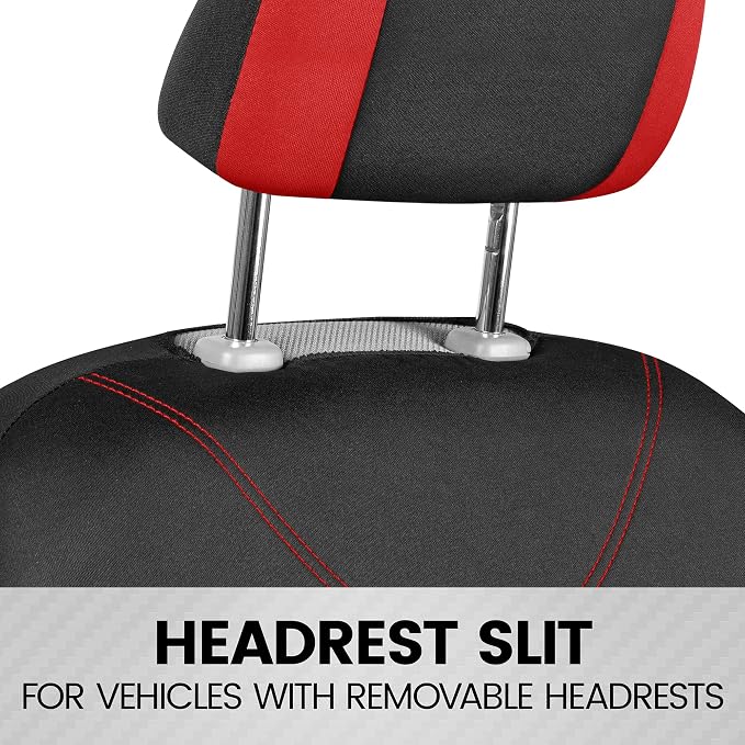 BDK Red Car Seat Covers Full Set - Universal Fit Matching Set Seat Covers for Trucks & Car Seat Protector for SUV - Front Seats, Rear Back Bench, & Headrest Seat Covers for Cars Interior Covers