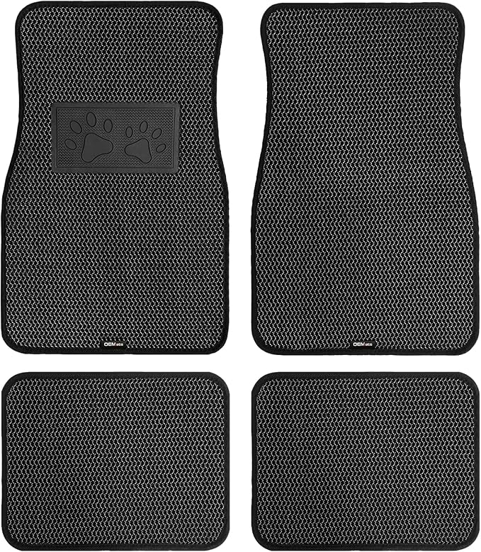 Universal Car Floor Mats, 3D Mesh Fabric All Weather Waterproof Car Floor Liners,With Anti-Slip Granule Backing&Driver Heel Pad,Efficient Dust&Dirt Resistant for Sedan,SUV,Truck,Van,Set of 4pcs