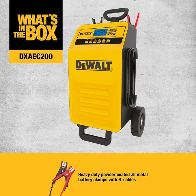 DeWalt DXAEC200 Professional Rolling 40 Amp Battery Charger, 3 Amp Maintainer with 200 Amp Engine Start | 200 Amp Engine Start, 40 Amp Charger, 3 Amp Maintainer