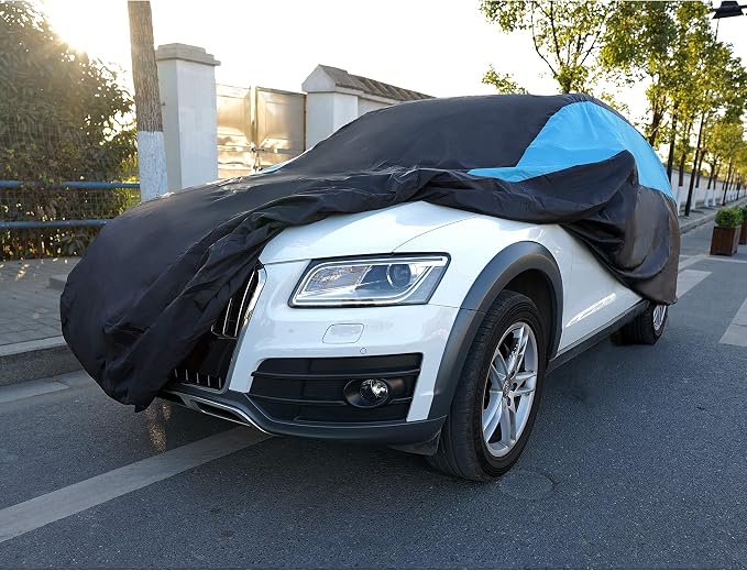 MORNYRAY Waterproof Car Cover All Weather Snowproof UV Protection Windproof Outdoor Full car Cover, Universal Fit for Sedan (Blue, S0-Fit SUV Length(163-172 inch))