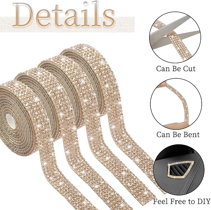 TOMALL Bling Car Door Guard Crash Bumper Crystal Anti-Scratch Strip Sticker Crystals Car Door Bumper Protector Accessory DIY for Interior and Exterior Decoration Styling Accessories (Champagne)