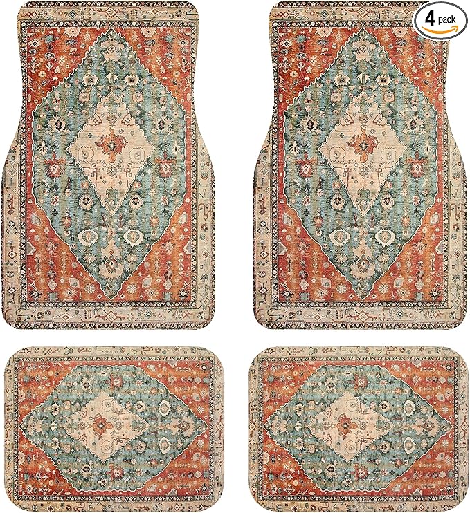 Persian Linen Car Floor Mats, Vintage Oriental Car Accessories | Waterproof & non-slip all-weather mats, universal fit for SUV Sedan, luxury car interior accessories for men and women
