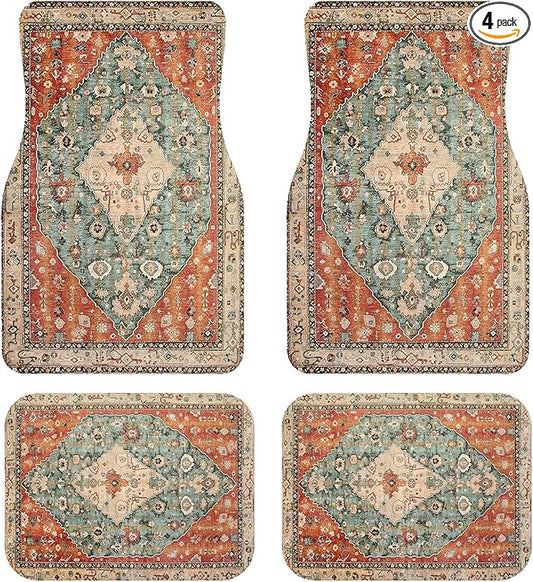 Persian Linen Car Floor Mats, Vintage Oriental Car Accessories | Waterproof & non-slip all-weather mats, universal fit for SUV Sedan, luxury car interior accessories for men and women