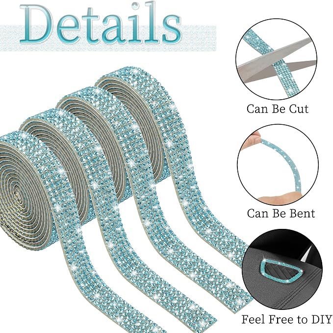 TOMALL Bling Car Door Guard Crash Bumper Crystal Anti-Scratch Strip Sticker Crystals Car Door Bumper Protector Accessory DIY for Interior and Exterior Decoration Styling Accessories (Lake Blue)