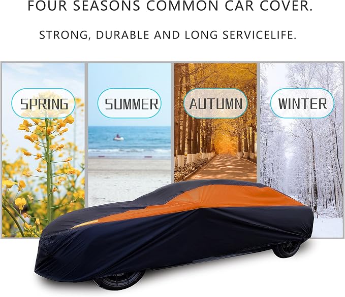 MORNYRAY Waterproof Car Cover All Weather Snowproof UV Protection Windproof Outdoor Full car Cover, Universal Fit for Sedan (Orange, A4-Fit Sedan Length(186-193 inch)
