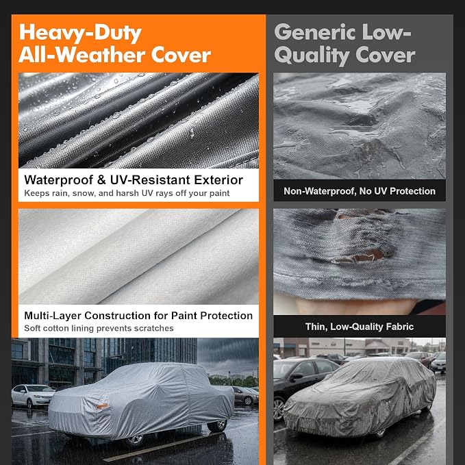 Truck Cover Waterproof All-Weather,Outdoor Full Exterior Pickup Covers Custom Fit for Nissan Frontier,Ford F150,Chevy C10,GMC Canyon Sierra 1500,Ram 1500 etc Size T1(See Size Chart)