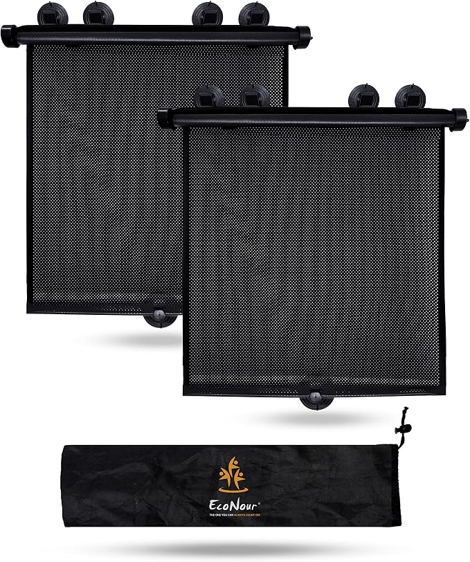 EcoNour Window Shades for Car Baby (2 Pack) | Retractable car Window Shade for Baby for Sun Protection for Kids, Passengers & Pets in The Back Seat | Car Window Covers for Trucks | (20”x22”)