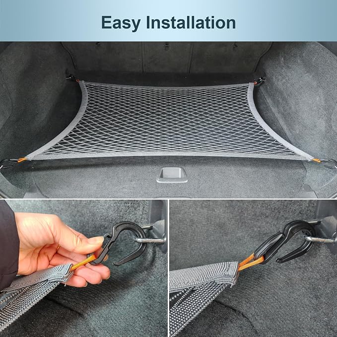 Elastic Cargo Net for SUV Trunk, 31.5"x23.6" to 70.8"x47.2", Gray | Stretches to 70.8"x47.2", high-density mesh, tool-free install with ABS hooks. Safe materials certified.